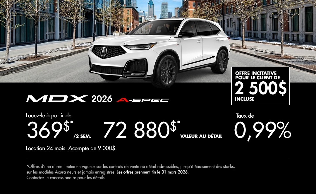 Bannière de Promotion Acura MDX 2026